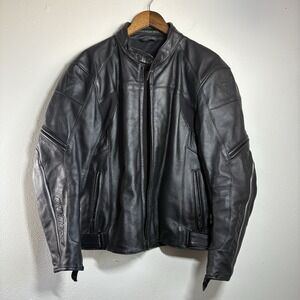 DAINESE Men's Motorcycle Jacket Size 52 Cowhide Leather Heavy Zip Up Reflective
